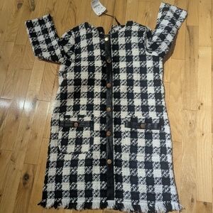 ZARA houndstooth black and white long sleeve knit dress medium new with tag pick